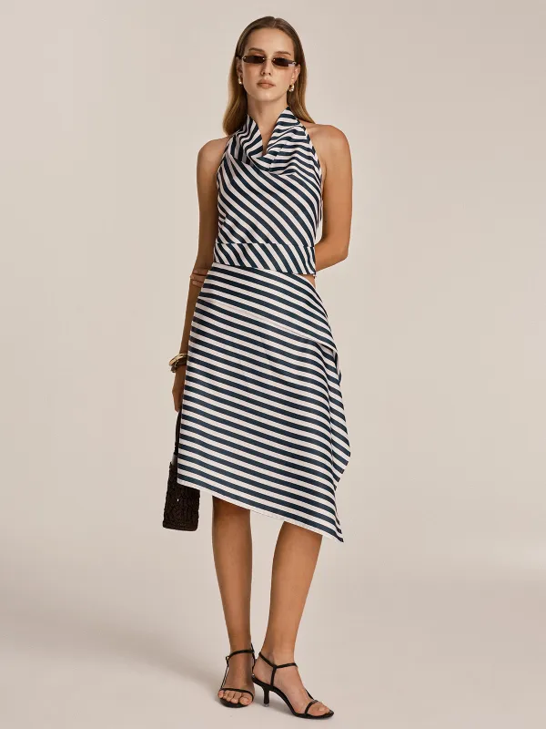 Striped Halter Top & Asymmetrical Midi Skirt Set made by COMMENSE