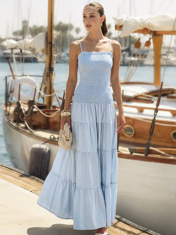 Smocked Tiered Cami Maxi Dress made by COMMENSE