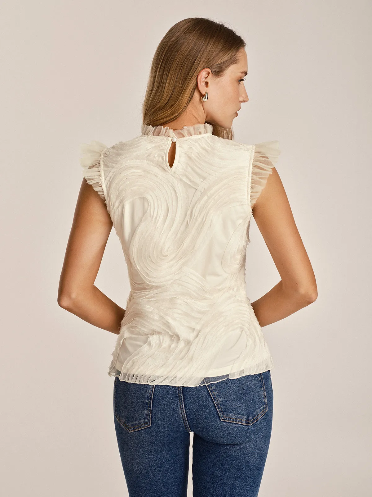Textured Ruffled Mesh Tank Top sold by COMMENSE product image thumbnail 5