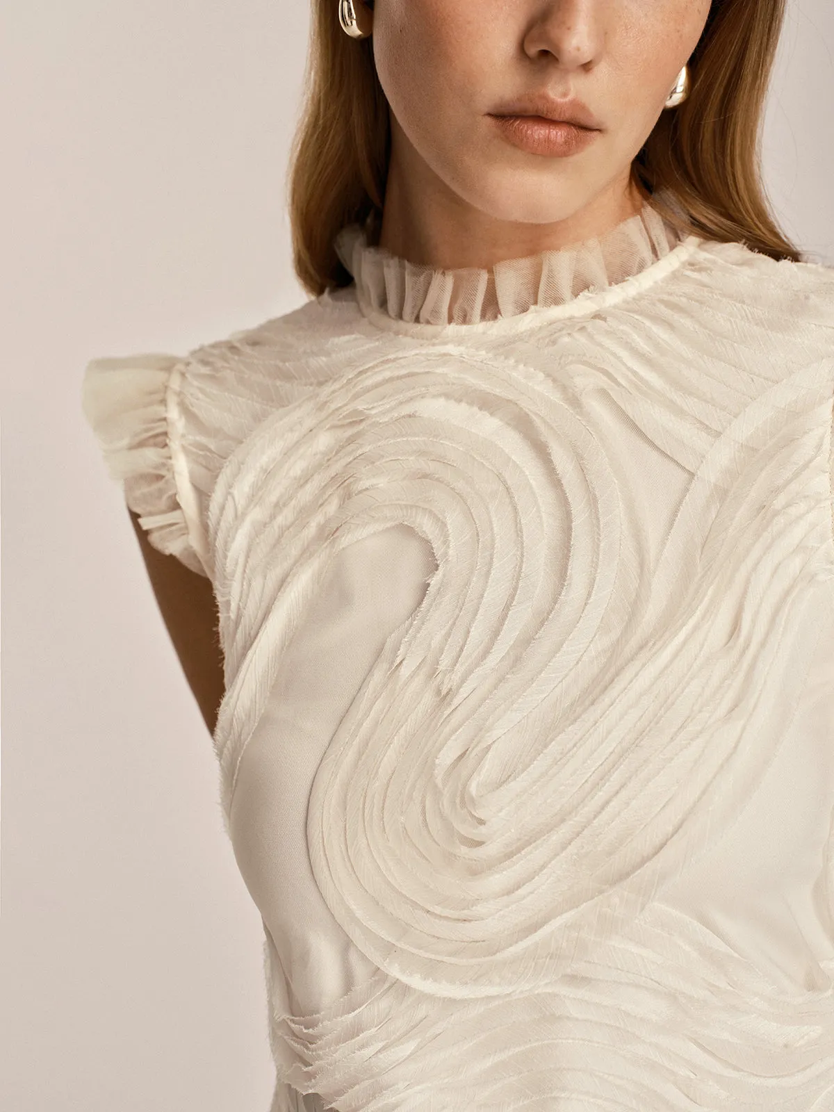 Textured Ruffled Mesh Tank Top sold by COMMENSE product image thumbnail 2