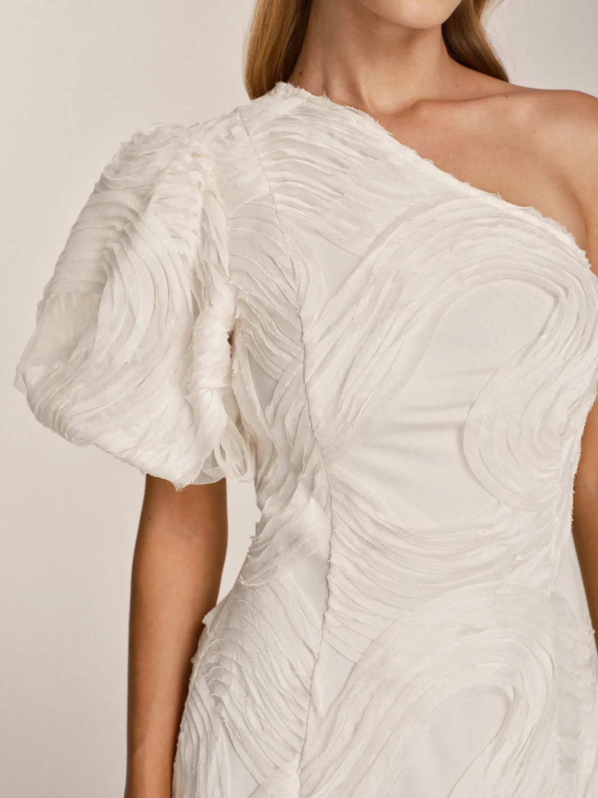 One Shoulder Textured Ruffled Mesh Midi Dress sold by COMMENSE product image thumbnail 2