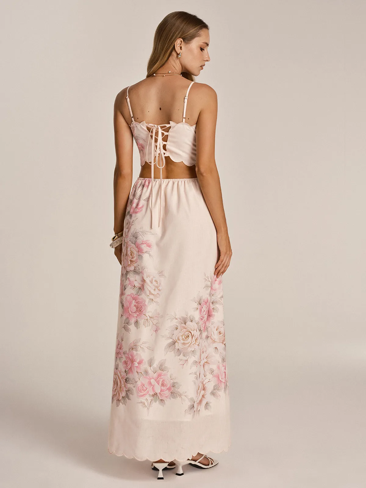 Floral Print Cut-Out Cami Maxi Dress sold by COMMENSE product image thumbnail 4