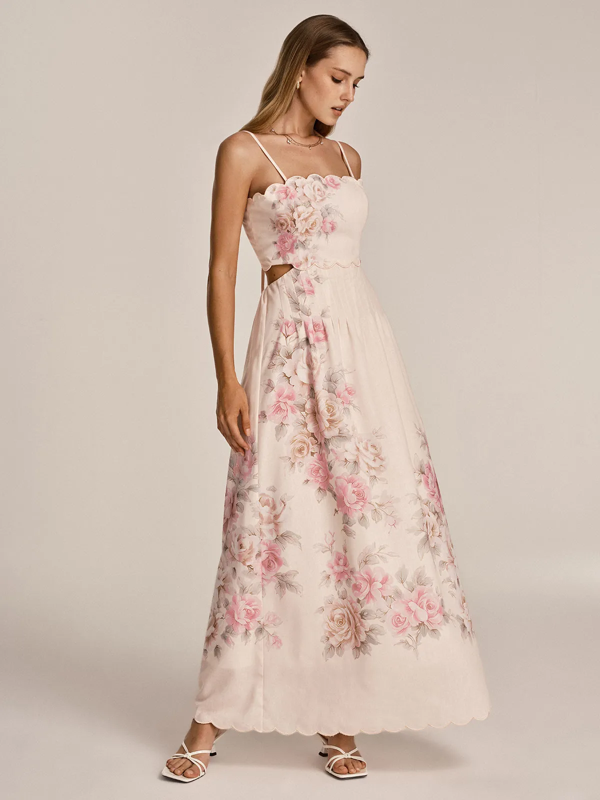 Floral Print Cut-Out Cami Maxi Dress sold by COMMENSE
