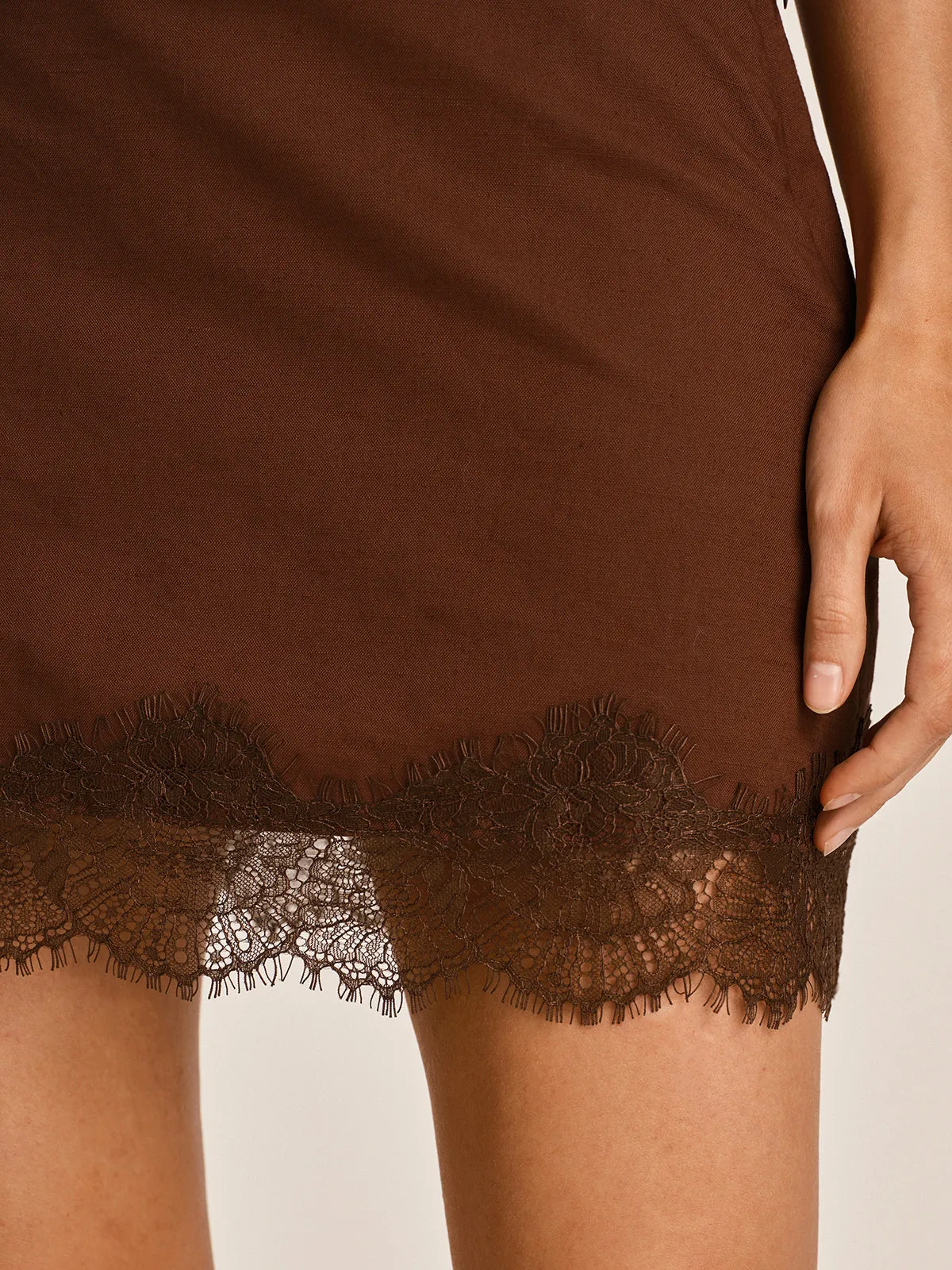 Lace Trim Cotton Linen Top & Mini Skirt Set sold by COMMENSE product image thumbnail 4