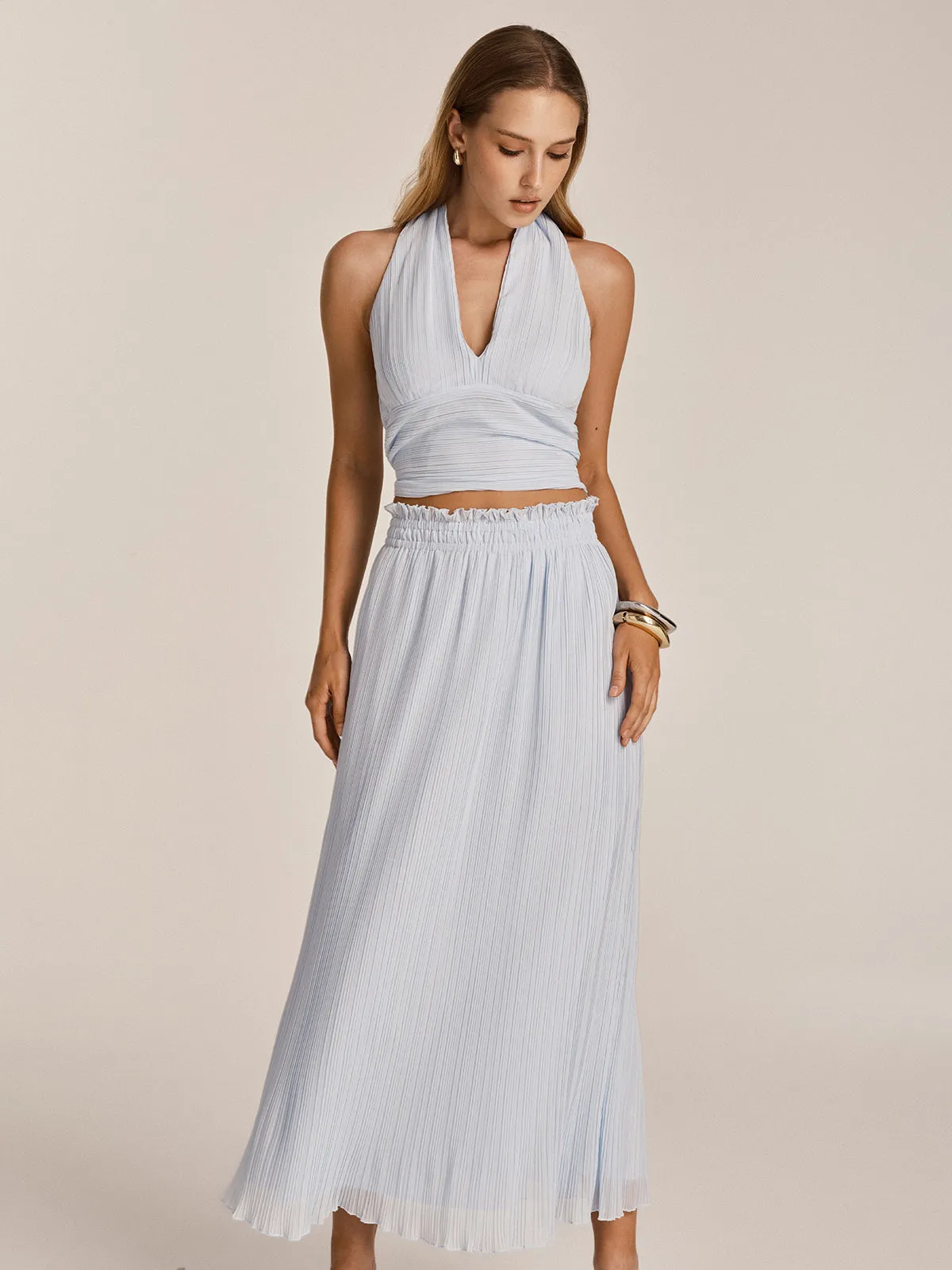 Plissé Halter Crop Top & Maxi Skirt Set sold by COMMENSE product image thumbnail 3