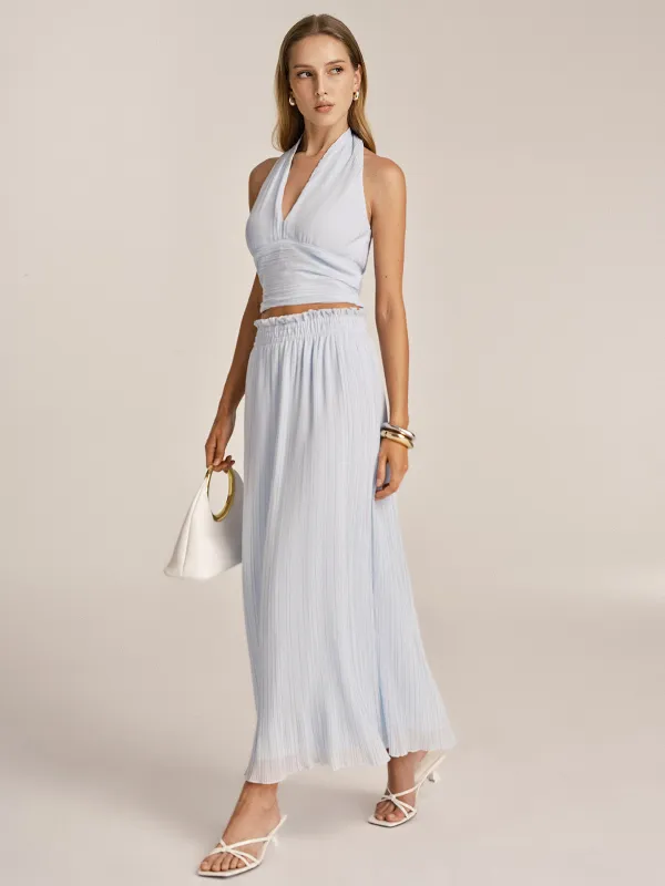 Plissé Halter Crop Top & Maxi Skirt Set made by COMMENSE