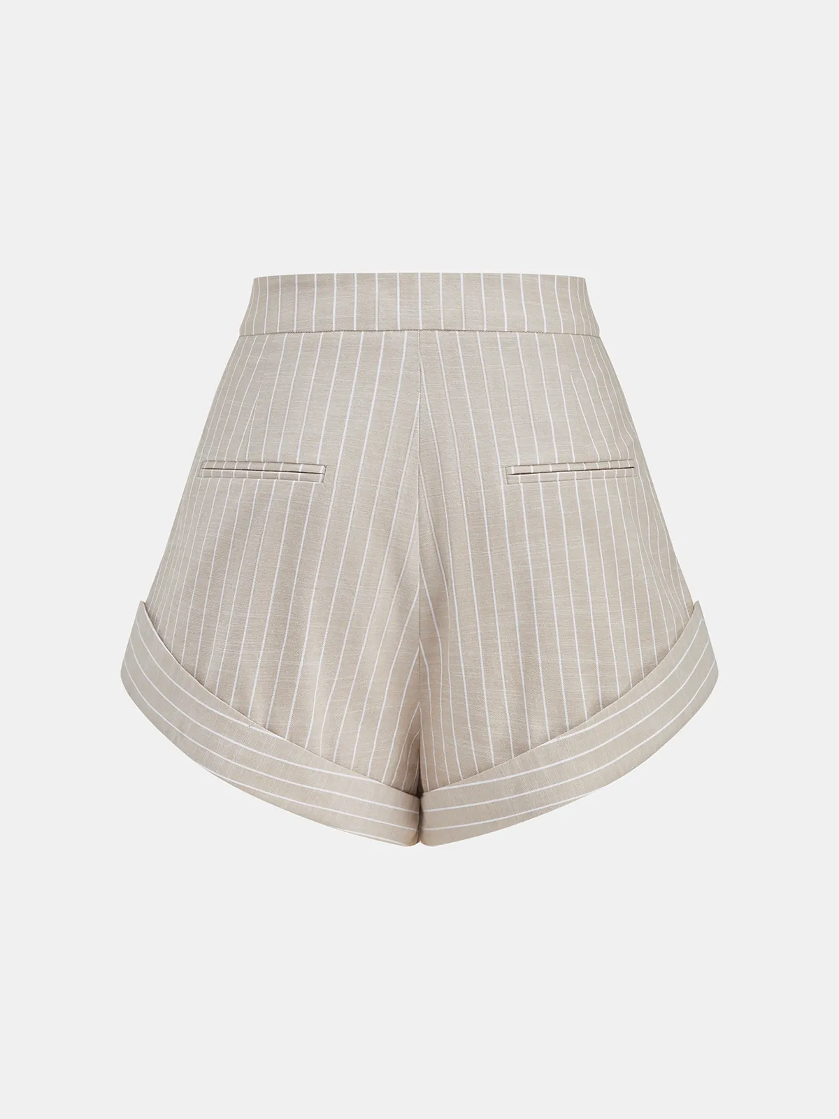 Mid-Waist Striped Pleated Cotton Shorts sold by COMMENSE product image thumbnail 2