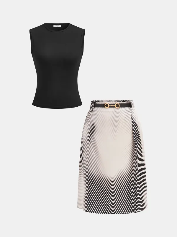 Sleeveless Top & Zebra Print Midi Skirt Set made by COMMENSE