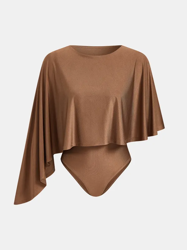 Asymmetric Cape Sleeve Slinky Knit Bodysuit made by COMMENSE