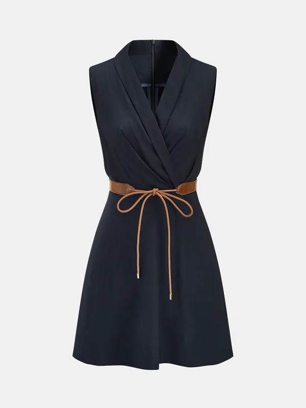 Belted Wrap Linen Blend Sleeveless Mini Dress made by COMMENSE