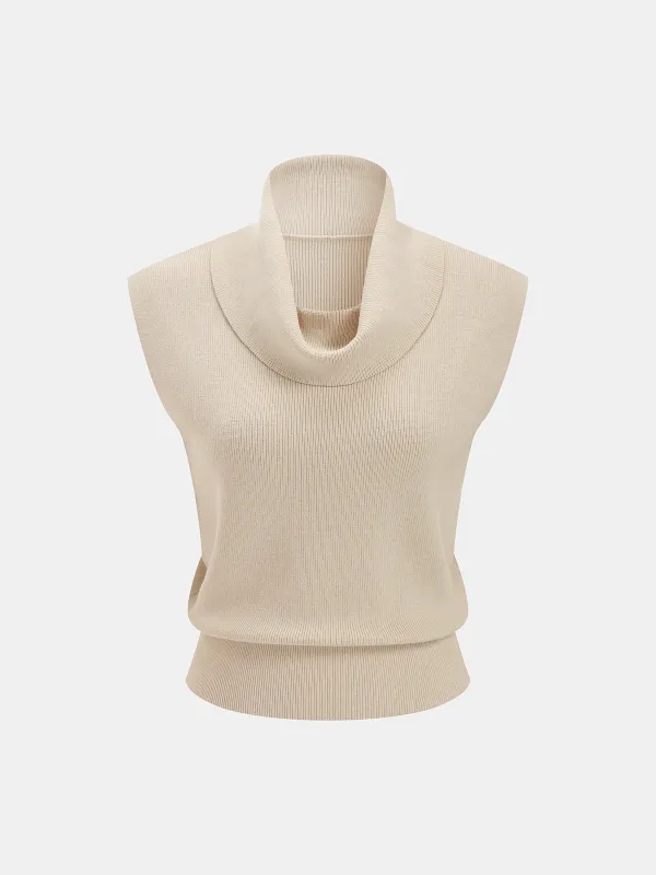 Cowl Neck Sleeveless Ribbed Knit Vest made by COMMENSE
