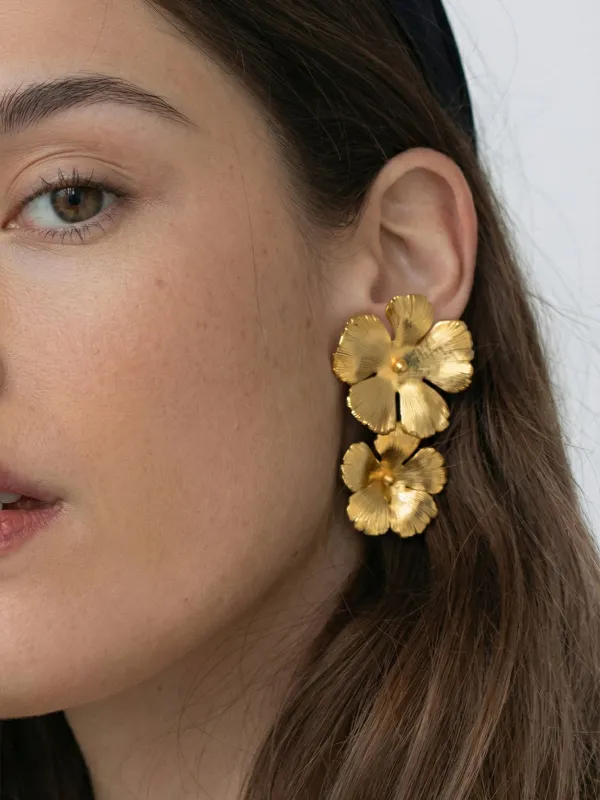 Double Flower Statement Drop Earrings made by COMMENSE