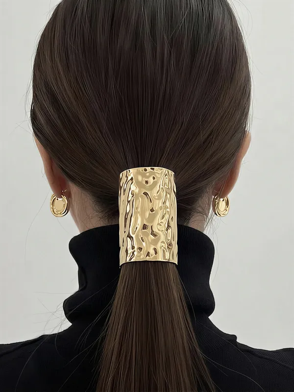 Hammered Textured Metal Ponytail Hair Clip made by COMMENSE