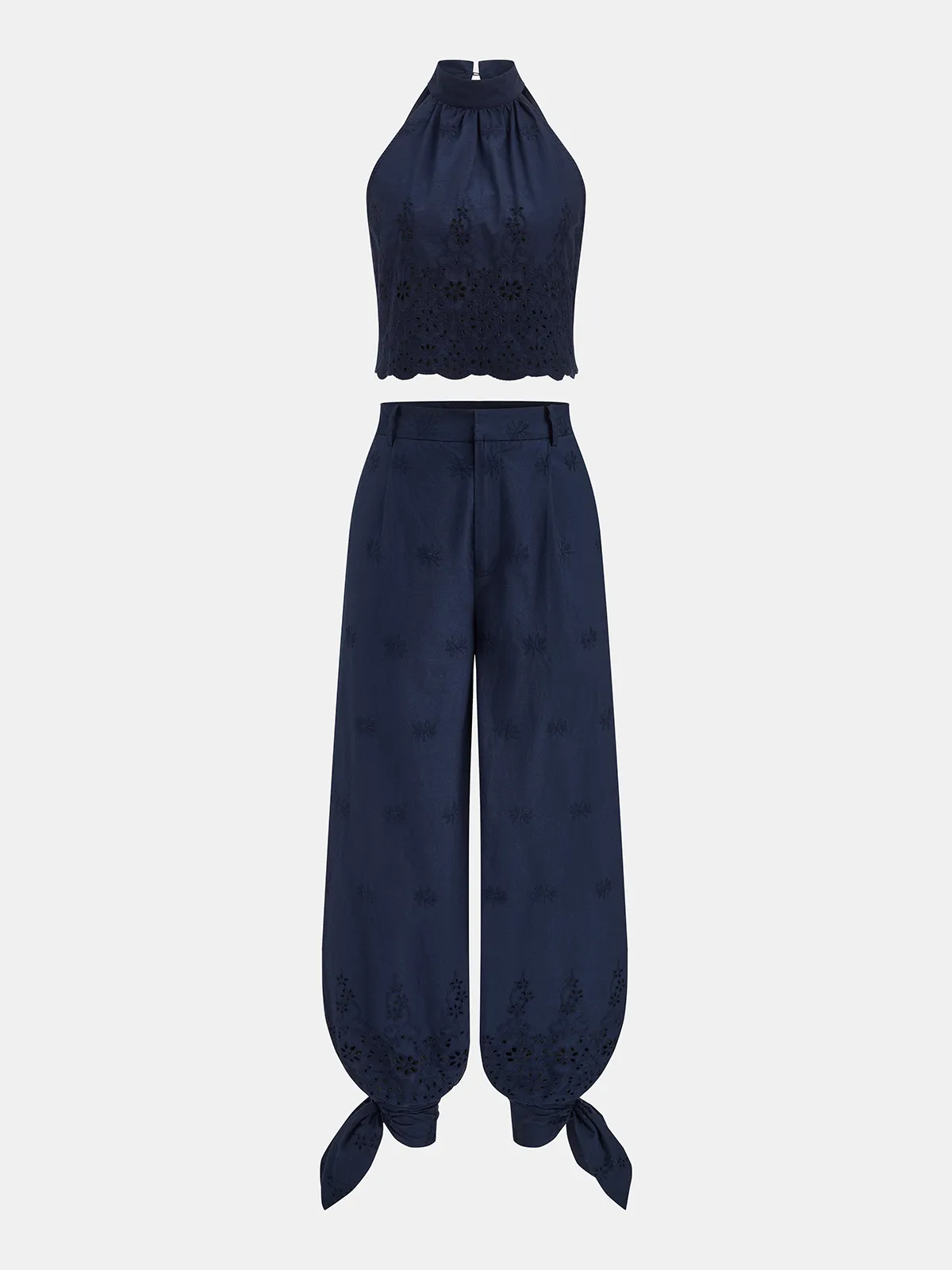 Eyelet Embroidery Top & Tie-Cuff Pants Set sold by COMMENSE product image thumbnail 2