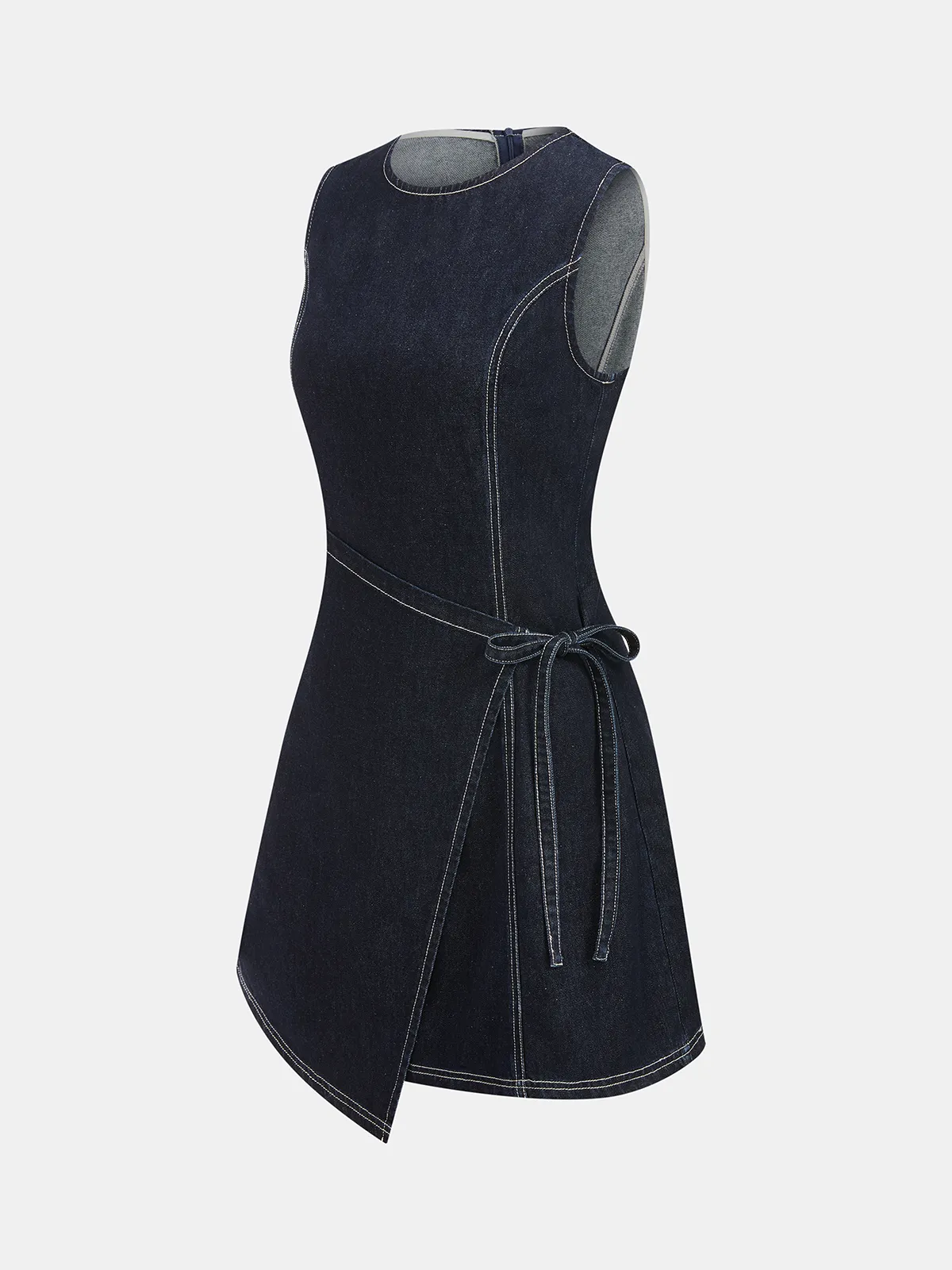 Sleeveless Denim Wrap Mini Dress sold by COMMENSE product image thumbnail 3