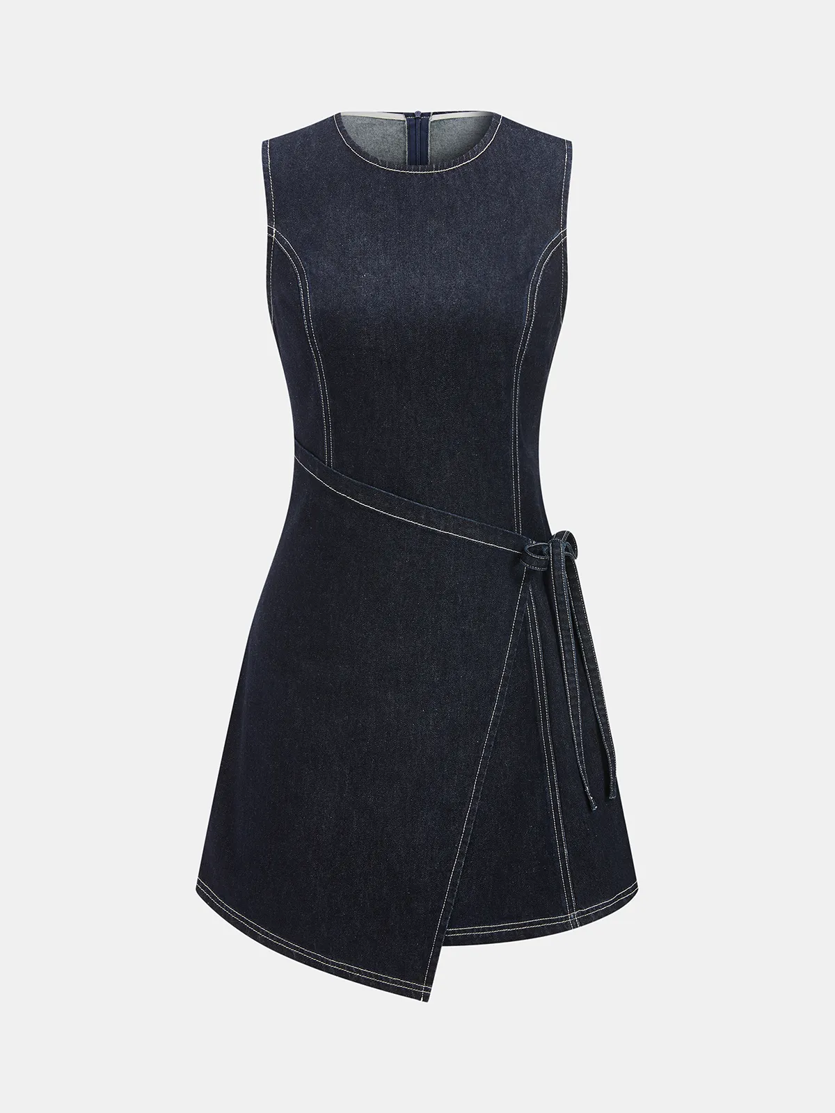 Sleeveless Denim Wrap Mini Dress sold by COMMENSE product image thumbnail 2