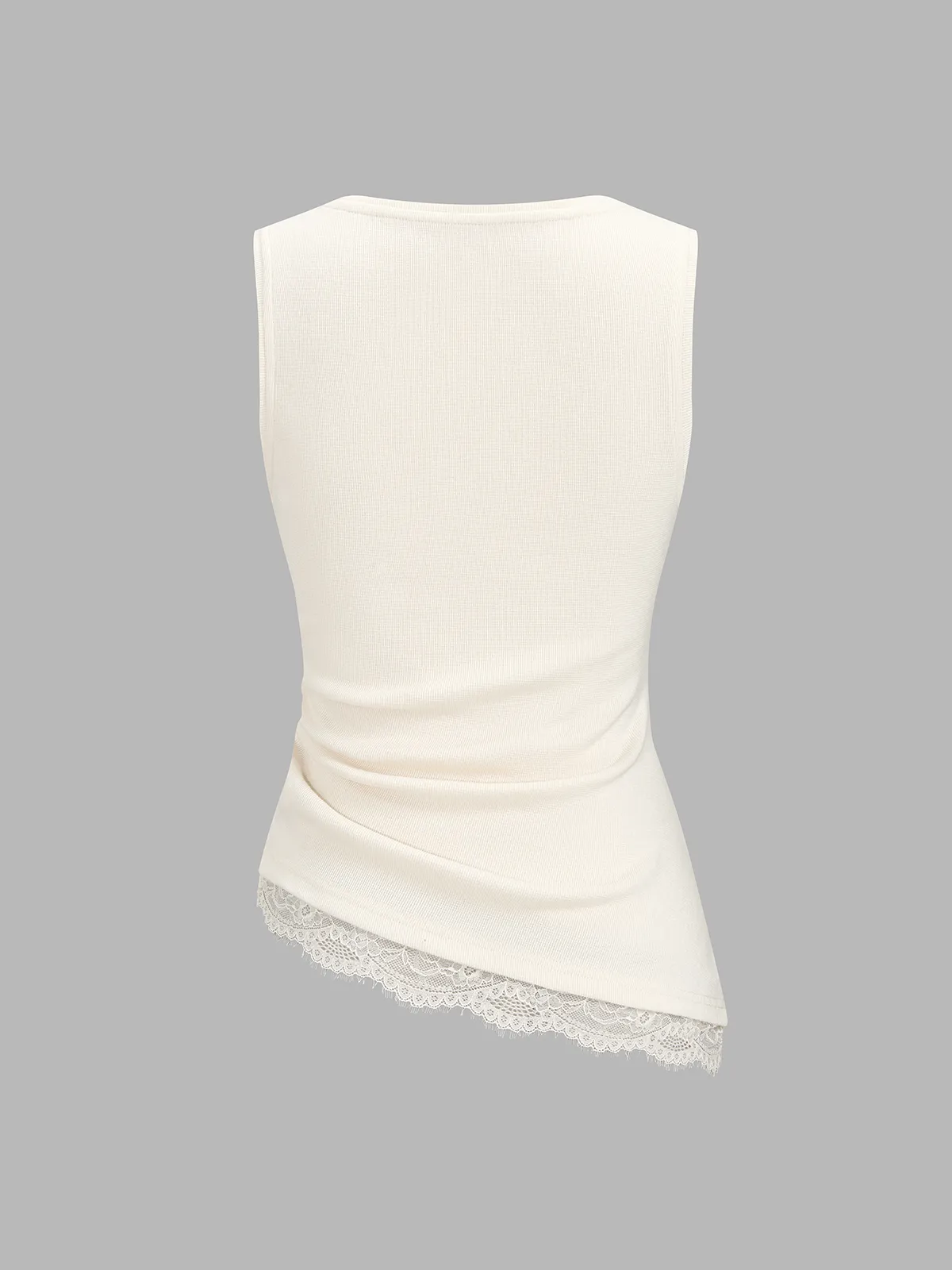 Ruched Asymmetric Lace Trim Tank Top sold by COMMENSE product image thumbnail 2