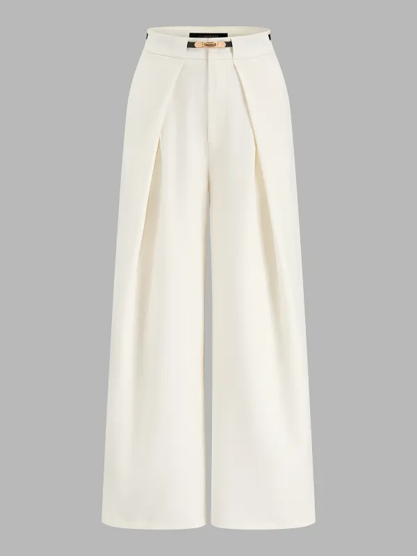 Mid Waist Belted Pleated Wide Leg Pants made by COMMENSE