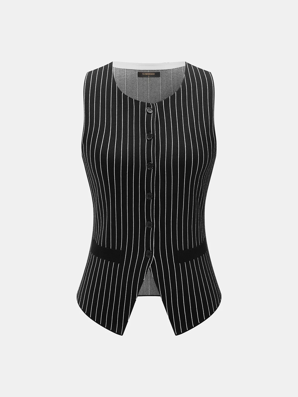 Pinstripe Knit Vest & Wide Leg Pants Set sold by COMMENSE product image thumbnail 2