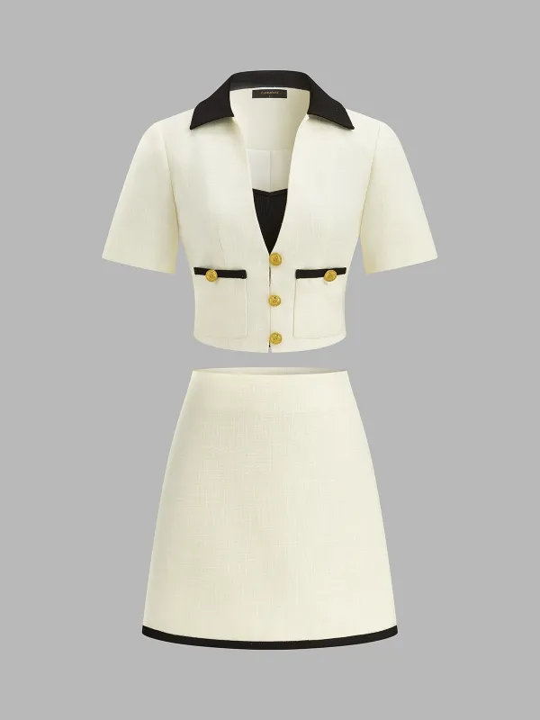 Contrast Collar Tweed Two-Piece Set with Cami Underlay made by COMMENSE