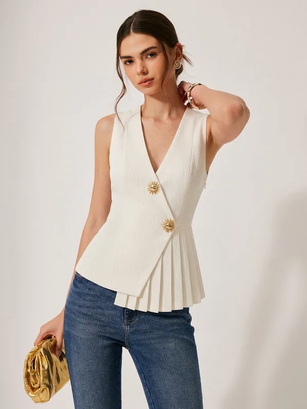 V-Neck Pleated Sleeveless Vest made by COMMENSE