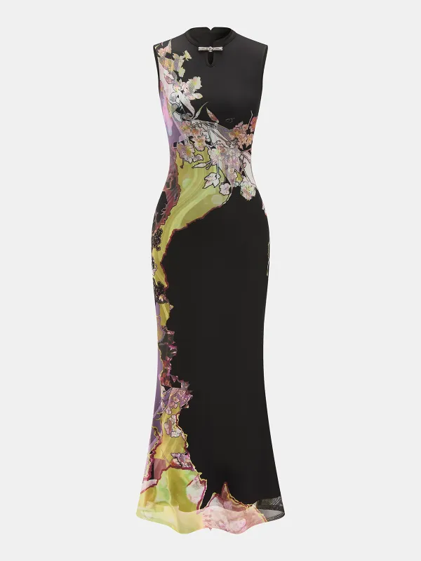 Sleeveless Floral Cheongsam Maxi Dress made by COMMENSE