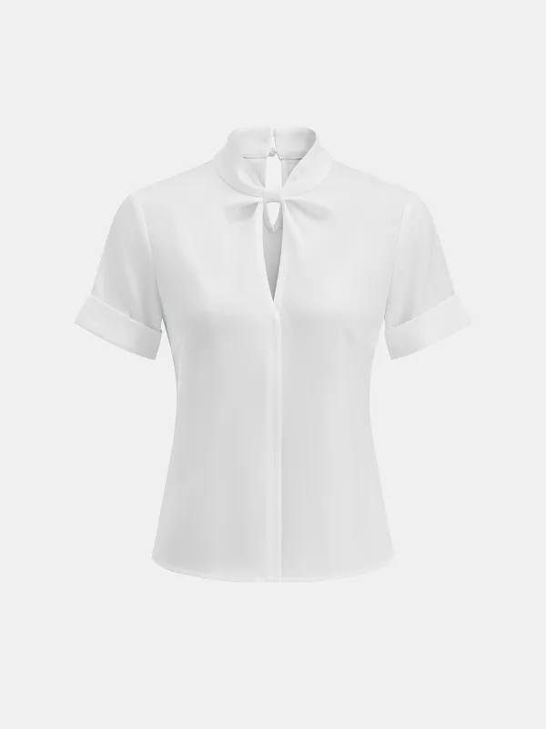 Keyhole Twisted Neck Short Sleeve Blouse made by COMMENSE