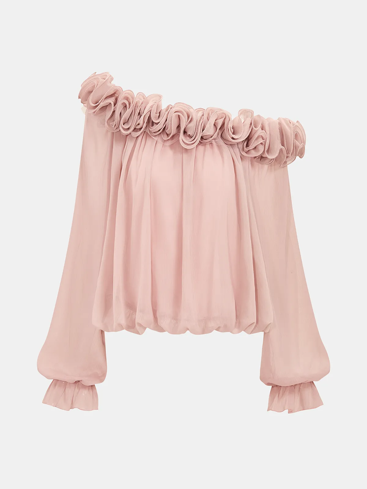 Off-Shoulder Ruffle Puffed Sleeve Blouse sold by COMMENSE
