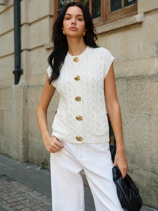 Sleeveless Metal Detail Cable Knit Top made by COMMENSE