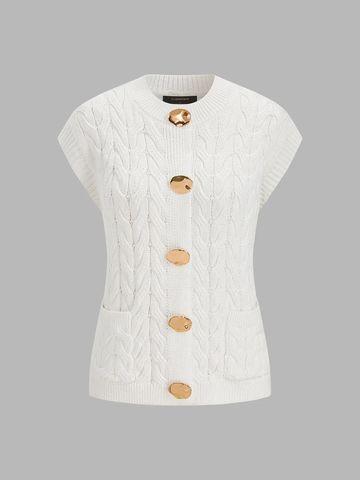 Sleeveless Metal Detail Cable Knit Top sold by COMMENSE product image thumbnail 2