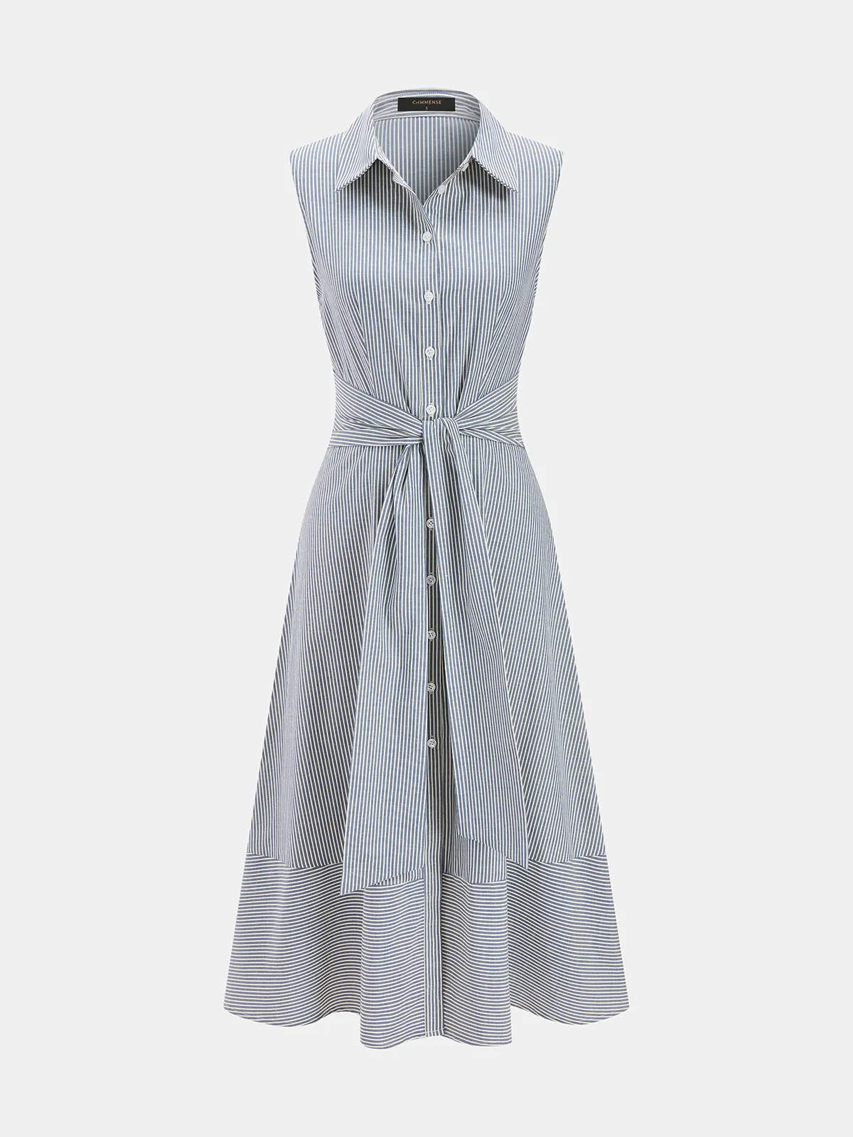 Striped Sleeveless Tie Waist Maxi Shirt Dress sold by COMMENSE product image thumbnail 2