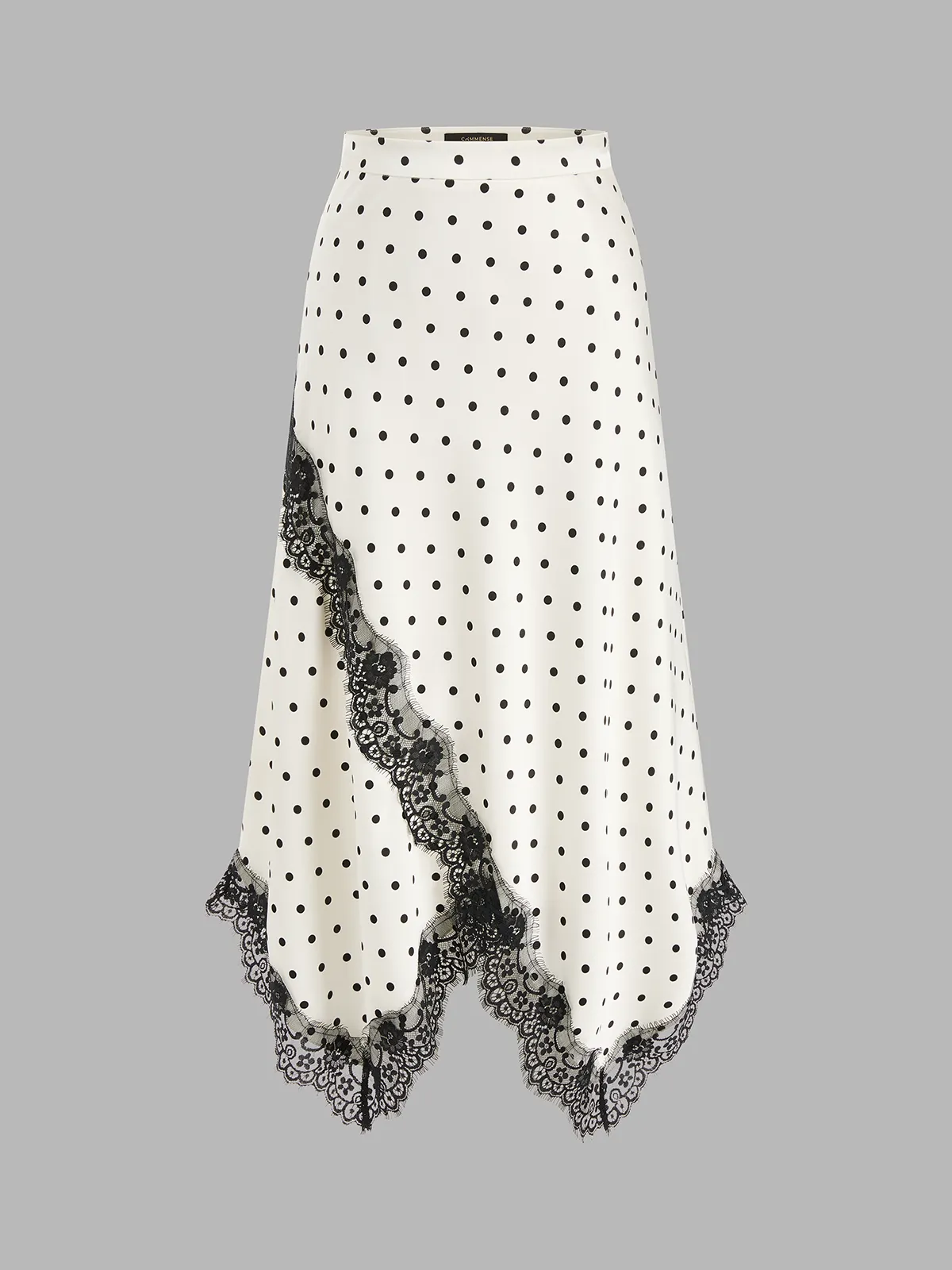 Polka Dot Lace Trim Asymmetric Midi Skirt sold by COMMENSE product image thumbnail 2