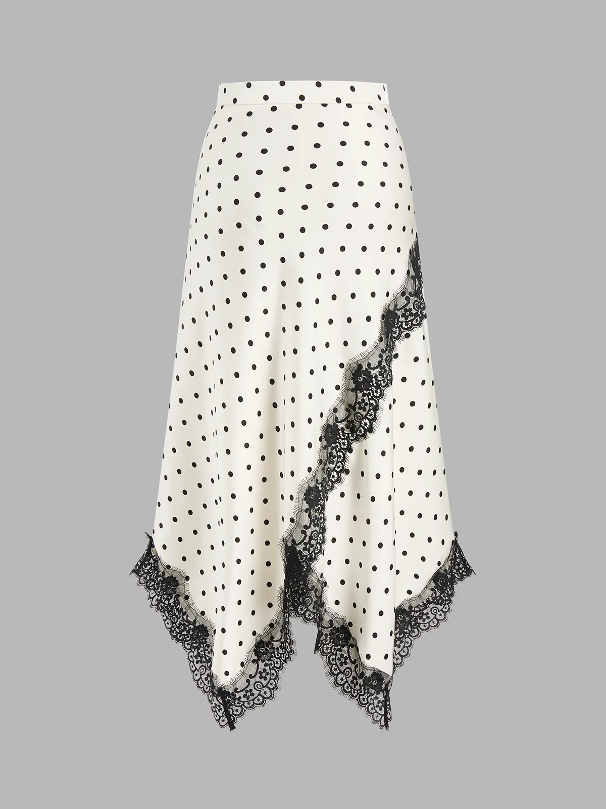 Polka Dot Lace Trim Asymmetric Midi Skirt sold by COMMENSE product image thumbnail 3