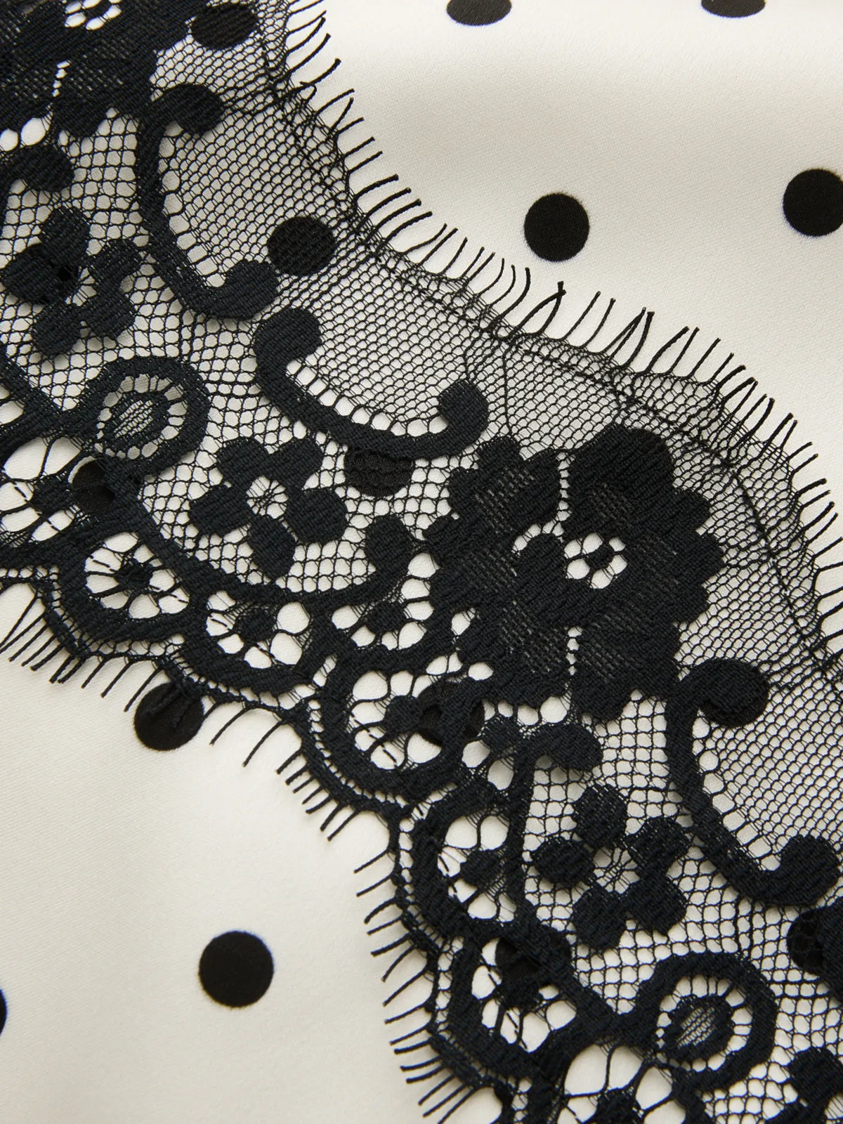 Polka Dot Lace Trim Asymmetric Midi Skirt sold by COMMENSE product image thumbnail 4