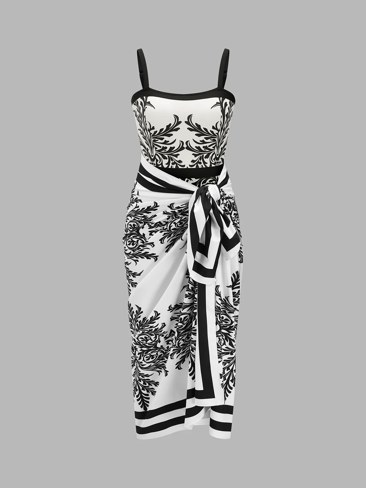 Baroque Print One-Piece Swimsuit & Sarong Set sold by COMMENSE product image thumbnail 2