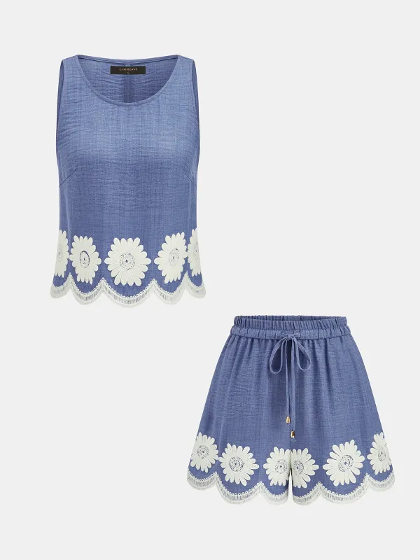 Daisy Embroidered Tank Top & Shorts Set made by COMMENSE