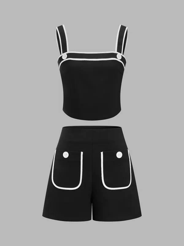 Contrast Trim Cami Top & Shorts Set made by COMMENSE