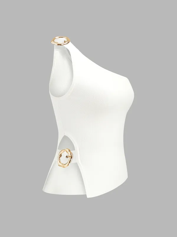One Shoulder Cut-Out Buckle Tank Top made by COMMENSE