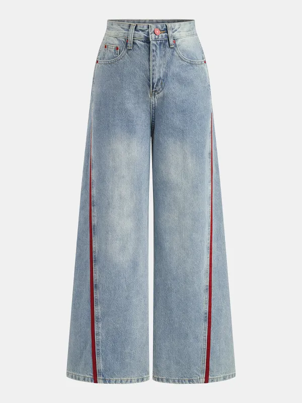 Side Stripe Curved Leg Denim Jeans made by COMMENSE