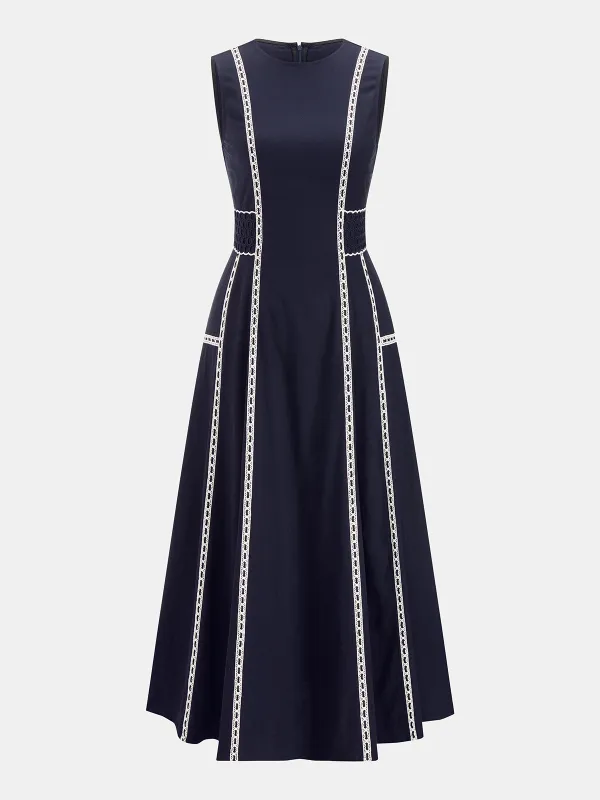 Contrast Lace Trim Sleeveless Midi Dress made by COMMENSE