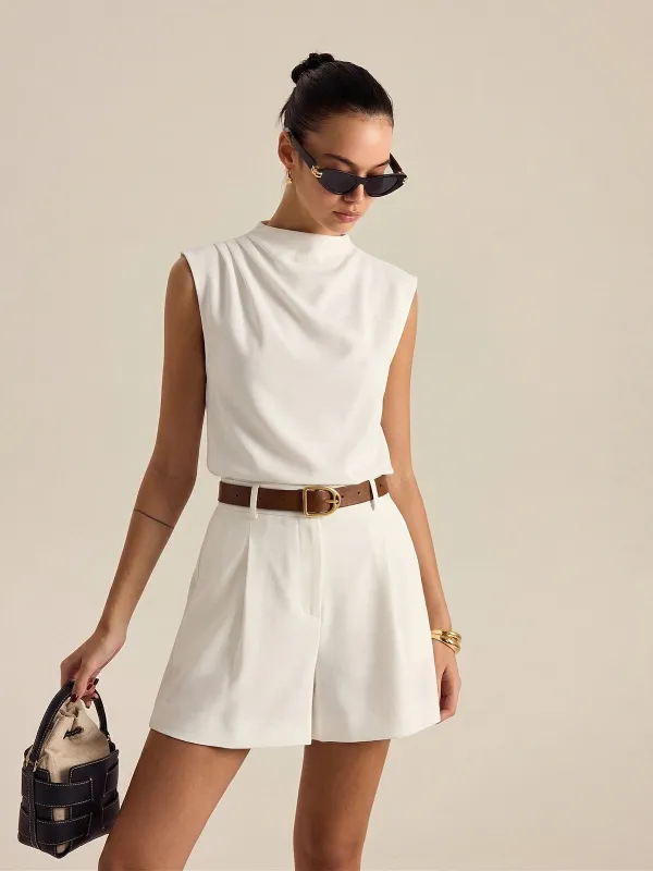 Draped Sleeveless Top & Belted Shorts Set made by COMMENSE