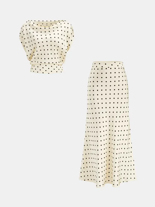 Polka Dot Cowl Neck Top & Maxi Skirt Set made by COMMENSE