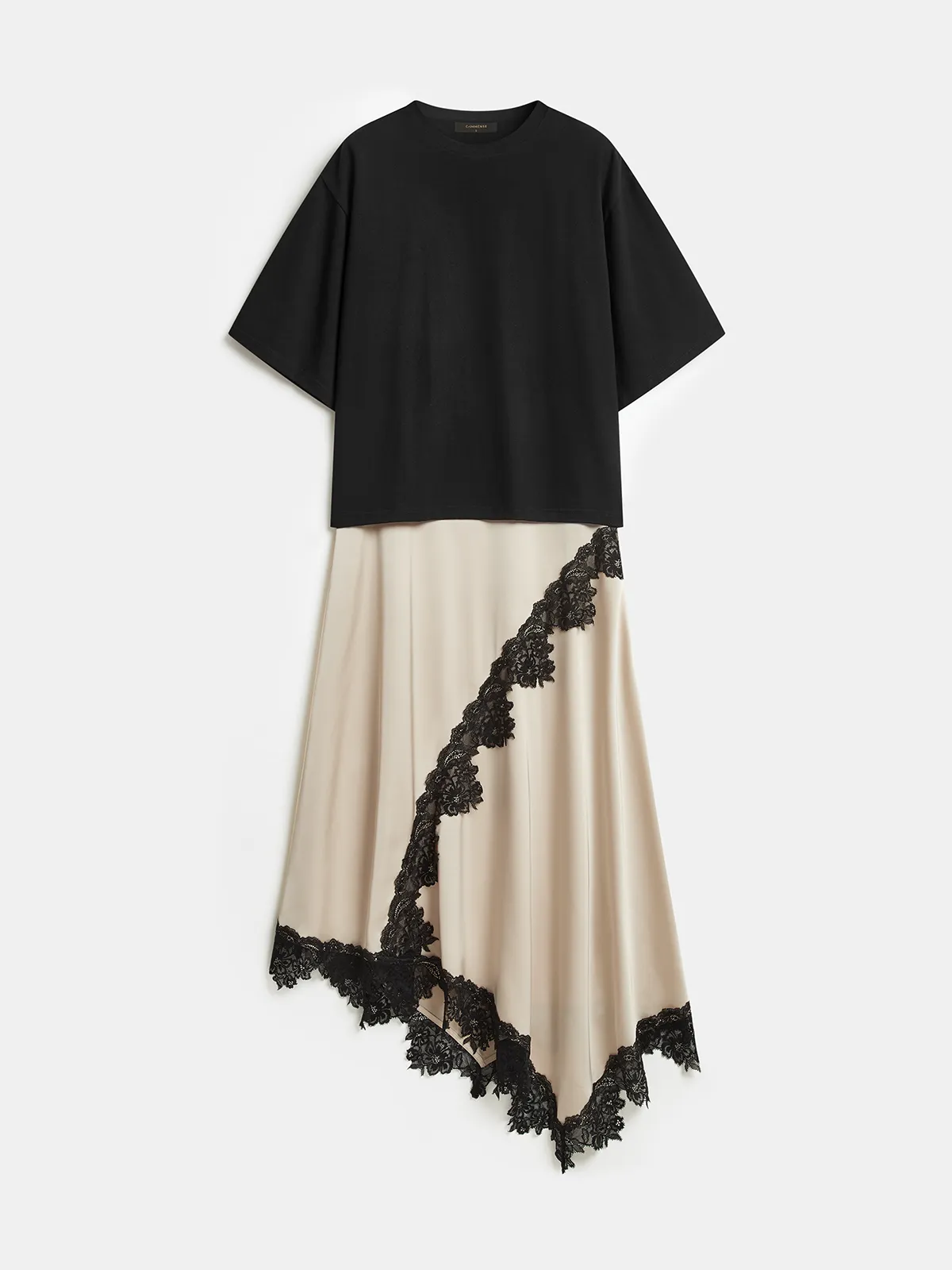 Lace Trim Asymmetric Short Sleeve Midi Dress sold by COMMENSE