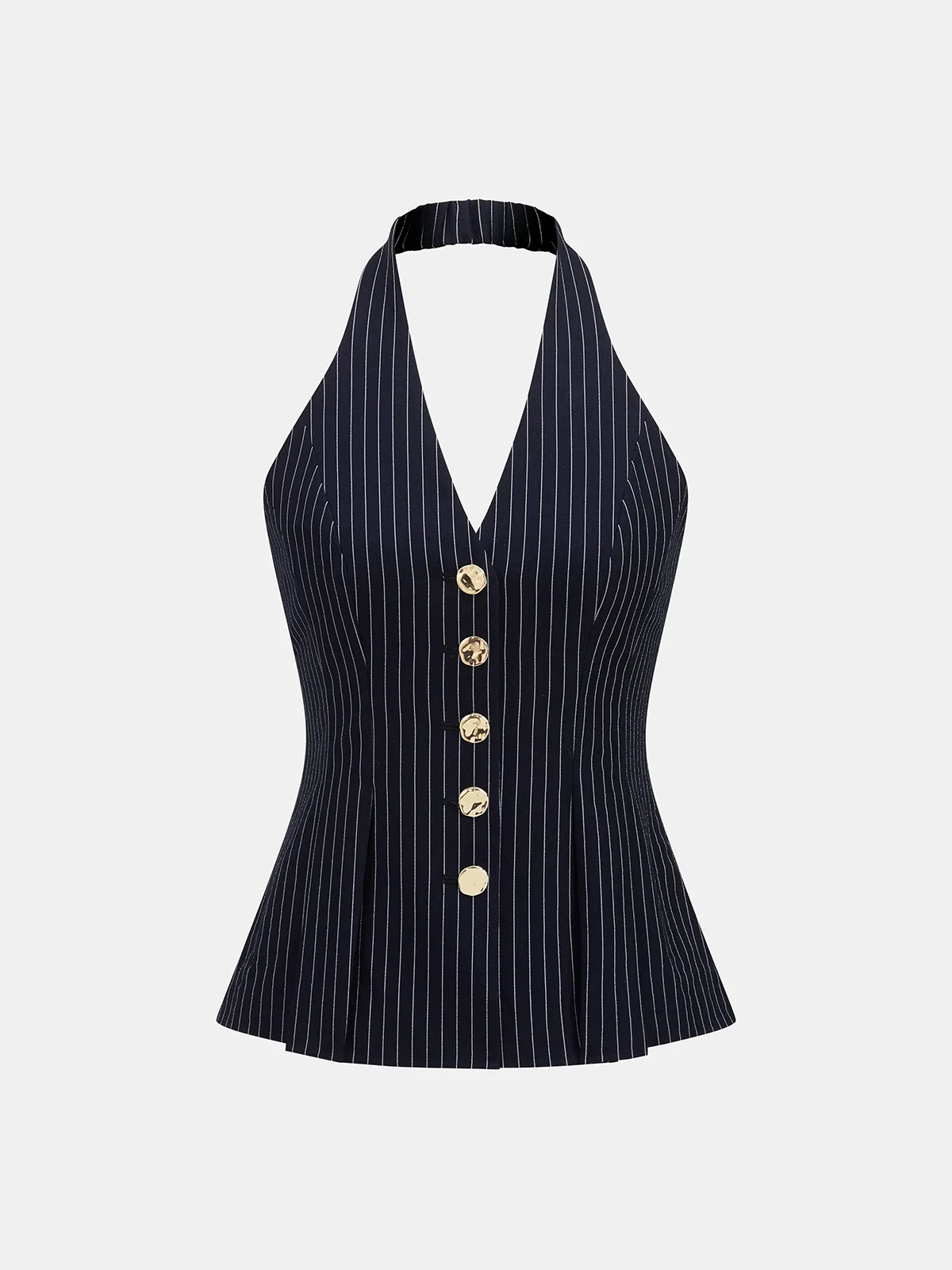 Pinstripe Metal Button Halter Top & Pants Set sold by COMMENSE product image thumbnail 2