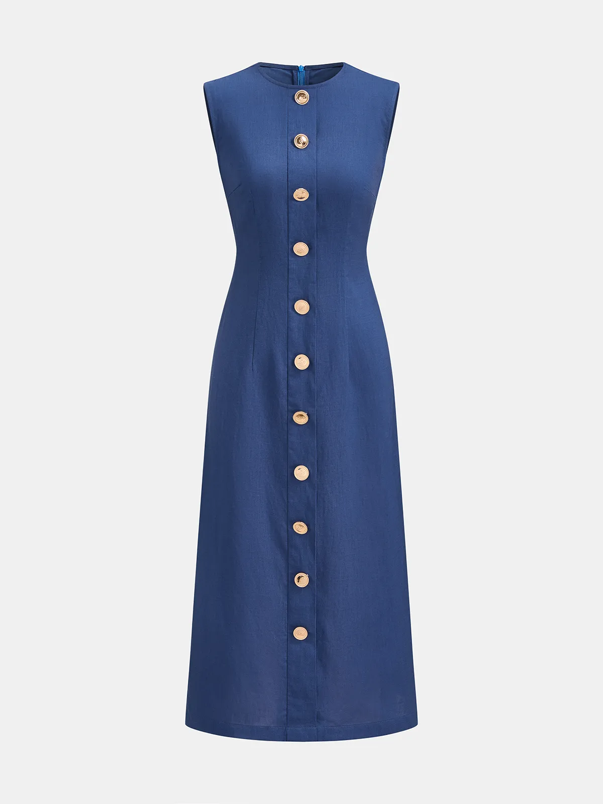 Sleeveless Metal Detail Linen Blend Midi Dress sold by COMMENSE