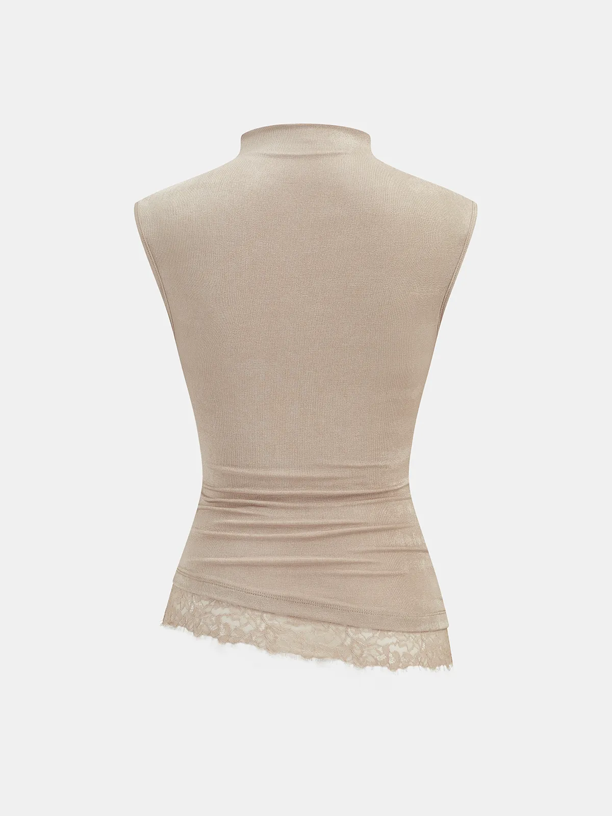 High Neck Sleeveless Ruched Lace Trim Blouse sold by COMMENSE product image thumbnail 2