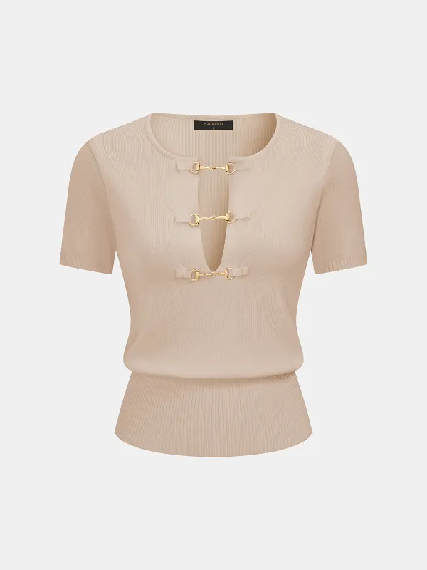 Horsebit Knit Short-Sleeve Top made by COMMENSE