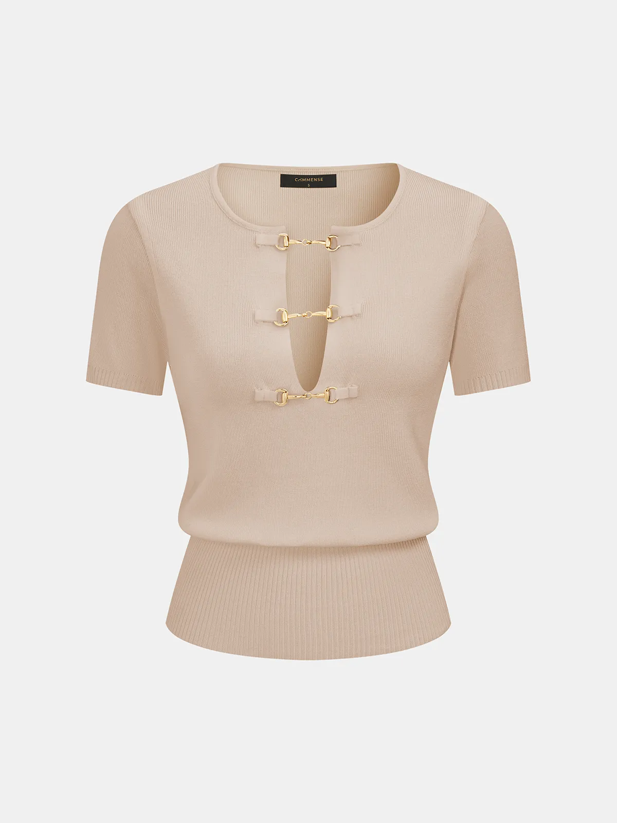 Horsebit Knit Short-Sleeve Top sold by COMMENSE
