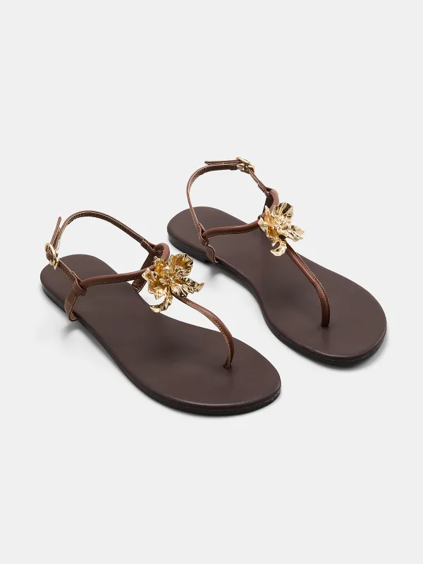 Flower Detail Thong Flat Sandals made by COMMENSE