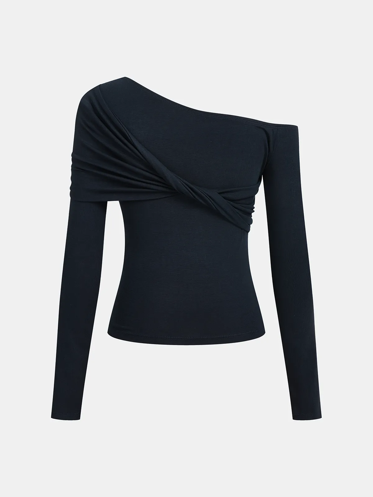 One-Shoulder Ruched Metal Buckle Long Sleeve Top sold by COMMENSE product image thumbnail 3